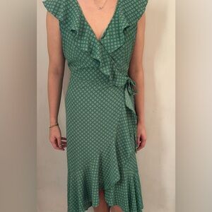 MAX Studio Patterned Ruffle Wrap MIDI dress